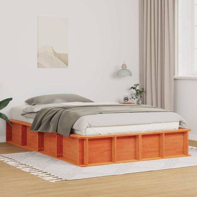 Berkfield Home Bed Frame with Storage Wax brown 140 x 200 cm Solid Pine Wood in Tan - image 1
