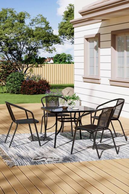 Living and Home 4 Seater Outdoor Garden Dining Table and Chairs Set in Black - image 1