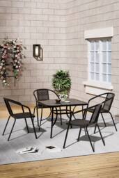 Living and Home 4 Seater Outdoor Garden Dining Table and Chairs Set in Black - thumbnail 2