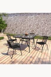Living and Home 4 Seater Outdoor Garden Dining Table and Chairs Set in Black - thumbnail 3