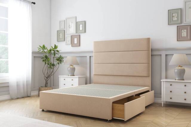 "Sloomy Texas Plush Divan Set 2 Drawers-54"" Headboard in Stone - Size: Small Single" - image 1