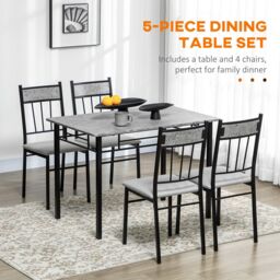 HOMCOM Modern Dining Table & Chairs Set 4 with Padded Seat Metal Frame in Light Grey - thumbnail 4