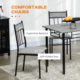 HOMCOM Modern Dining Table & Chairs Set 4 with Padded Seat Metal Frame in Light Grey - thumbnail 5