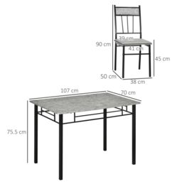 HOMCOM Modern Dining Table & Chairs Set 4 with Padded Seat Metal Frame in Light Grey - thumbnail 3