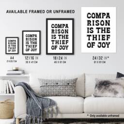 "Artery8 Comparison Is The Thief Of Joy Black White Bold Wall Art Print - Size: W12"" x H16""" - thumbnail 3