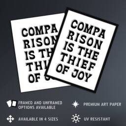 "Artery8 Comparison Is The Thief Of Joy Black White Bold Wall Art Print - Size: W12"" x H16""" - thumbnail 2