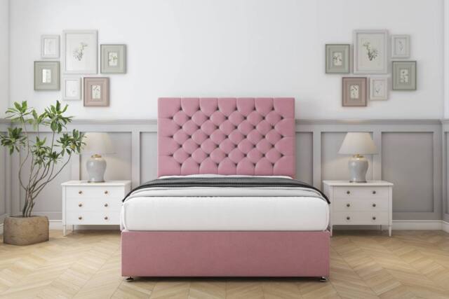 "Sloomy Mayfair Plush Divan Bed Base 4 Drawers - 54"" Headboard in Pink - Size: King" - image 1