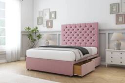 "Sloomy Mayfair Plush Divan Bed Base 4 Drawers - 54"" Headboard in Pink - Size: King" - thumbnail 4