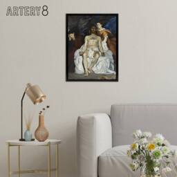 "Artery8 The Dead Christ with Angels Manet Vintage Black Framed Canvas Wall Art - Size: W12"" x H16""" - thumbnail 3