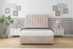 "Sloomy Kansas Naples Divan Bed 2 Drawers With 54"" Floor Standing Headboard in Light Sand - Size: Double" - thumbnail 2