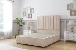 "Sloomy Kansas Naples Divan Bed 2 Drawers With 54"" Floor Standing Headboard in Light Sand - Size: Double" - thumbnail 1