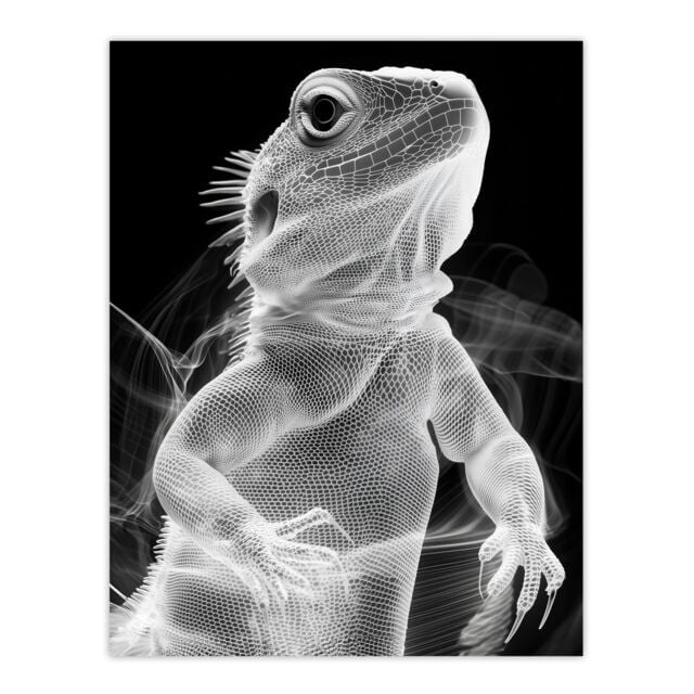 "Artery8 Xray Effect Lizard Detailed Scales White on Black Wall Art Print in Grey - Size: W18"" x H24""" - image 1