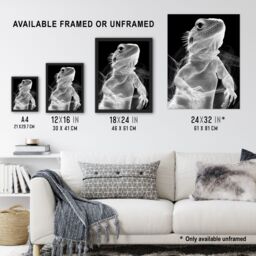 "Artery8 Xray Effect Lizard Detailed Scales White on Black Wall Art Print in Grey - Size: W18"" x H24""" - thumbnail 3