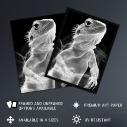 "Artery8 Xray Effect Lizard Detailed Scales White on Black Wall Art Print in Grey - Size: W18"" x H24""" - thumbnail 2