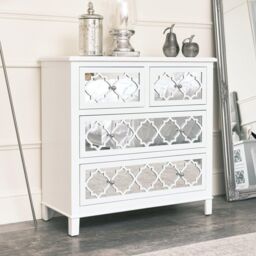 Large White Mirrored Lattice Chest Of Drawers - Sabrina White Range - thumbnail 3