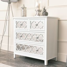 Large White Mirrored Lattice Chest Of Drawers - Sabrina White Range - thumbnail 4