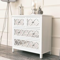 Large White Mirrored Lattice Chest Of Drawers - Sabrina White Range - thumbnail 1