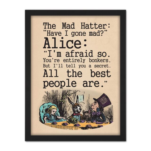 "Artery8 Wall Art Print Alice In Wonderland Mad Hatter Tea Party Large Framed Wall Décor Art in White - Size: W18"" x H24""" - image 1