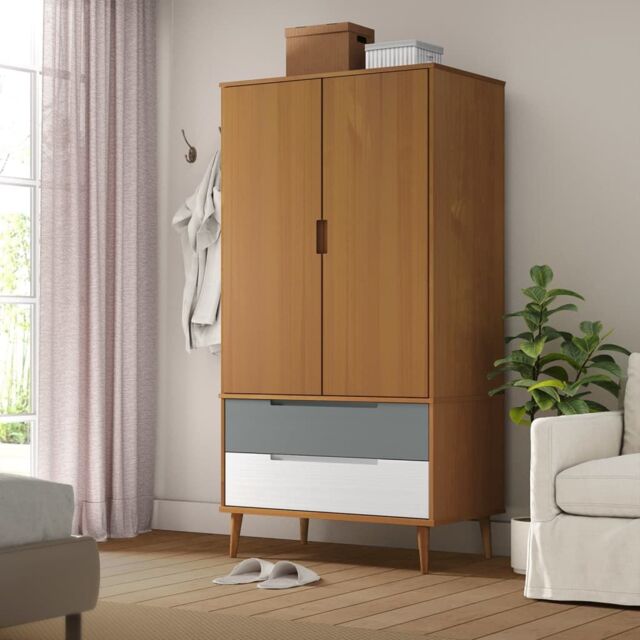Berkfield Home Wardrobe MOLDE Brown 90x55x175 cm Solid Wood Pine - Size: 90 x 55 x 175 cm - image 1