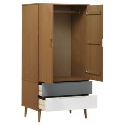 Berkfield Home Wardrobe MOLDE Brown 90x55x175 cm Solid Wood Pine - Size: 90 x 55 x 175 cm - thumbnail 5