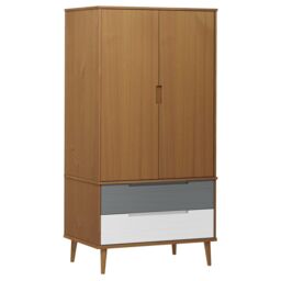 Berkfield Home Wardrobe MOLDE Brown 90x55x175 cm Solid Wood Pine - Size: 90 x 55 x 175 cm - thumbnail 2