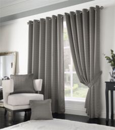 Luxury Living Adi Lined Ring Top Eyelet Curtains in Silver - Size: 168 cm width x 137 cm drop - thumbnail 1