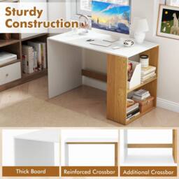 Gymax Wooden Office Desk Writing Desk with Storage 2 Open Shelves Legroom in White - thumbnail 5
