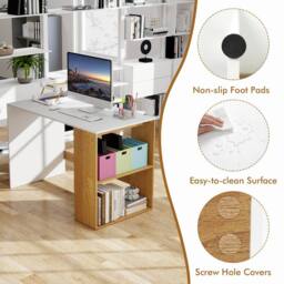 Gymax Wooden Office Desk Writing Desk with Storage 2 Open Shelves Legroom in White - thumbnail 7