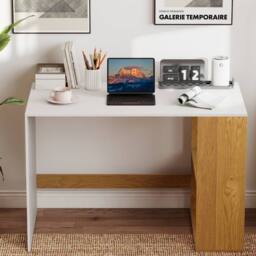 Gymax Wooden Office Desk Writing Desk with Storage 2 Open Shelves Legroom in White - thumbnail 4