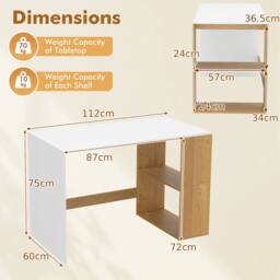 Gymax Wooden Office Desk Writing Desk with Storage 2 Open Shelves Legroom in White - thumbnail 2