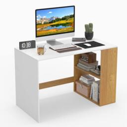 Gymax Wooden Office Desk Writing Desk with Storage 2 Open Shelves Legroom in White - thumbnail 9