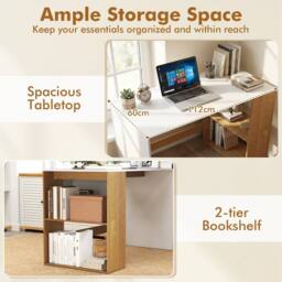 Gymax Wooden Office Desk Writing Desk with Storage 2 Open Shelves Legroom in White - thumbnail 6