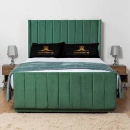 UK Bed Furniture Seoul Wingback Divan Bed Base with 54 Inch Headboard - No Storage in Green - Size: Single - thumbnail 1