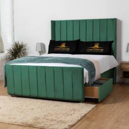 UK Bed Furniture Seoul Wingback Divan Bed Base with 54 Inch Headboard - No Storage in Green - Size: Single - thumbnail 2