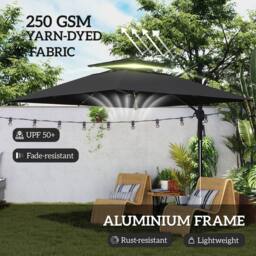 OUTSUNNY Garden Cantilever Parasol with LED Lights Crank Tilt Aluminium Pole UV50+ in Black - thumbnail 5