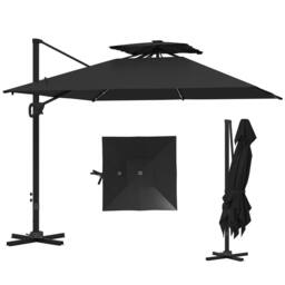 OUTSUNNY Garden Cantilever Parasol with LED Lights Crank Tilt Aluminium Pole UV50+ in Black - thumbnail 2