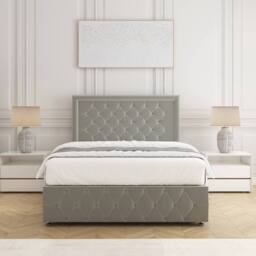 "BSSPOKE Lena Plush Velvet Divan Bed 24"" Headboard & No Mattress No Drawers in Silver - Size: Single" - thumbnail 2