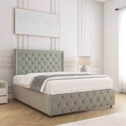 "BSSPOKE Lena Plush Velvet Divan Bed 24"" Headboard & No Mattress No Drawers in Silver - Size: Single" - thumbnail 3