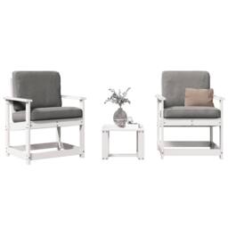 Berkfield Home 3 Piece Garden Lounge Set White Solid Wood Pine - thumbnail 2