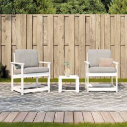 Berkfield Home 3 Piece Garden Lounge Set White Solid Wood Pine - thumbnail 3