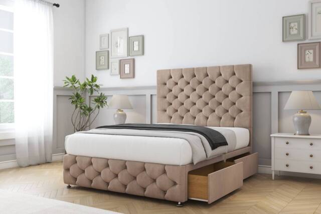 "Sloomy Watson Naples Divan Set 2 Drawers - 26"" Headboard 12"" Footboard in Light Brown - Size: Super King" - image 1