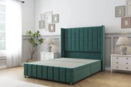 "Comfort Beds Serena Plush Divan Base 2 Drawers - 54"" Wingback-Footboard in Emerald - Size: Super King" - thumbnail 2