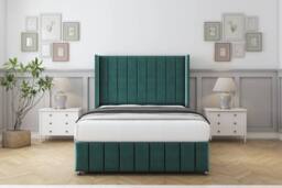"Comfort Beds Serena Plush Divan Base 2 Drawers - 54"" Wingback-Footboard in Emerald - Size: Super King" - thumbnail 3