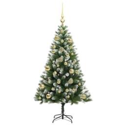 Berkfield Home Artificial Hinged Christmas Tree with Flocked Snow 120 cm in Green - thumbnail 4