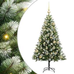 Berkfield Home Artificial Hinged Christmas Tree with Flocked Snow 120 cm in Green - thumbnail 2