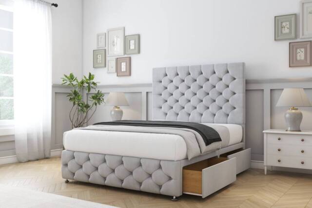 "Comfort Beds Florida Naples Divan Base 4 Drawers - 26"" Headboard-Footboard in Silver - Size: Double" - image 1