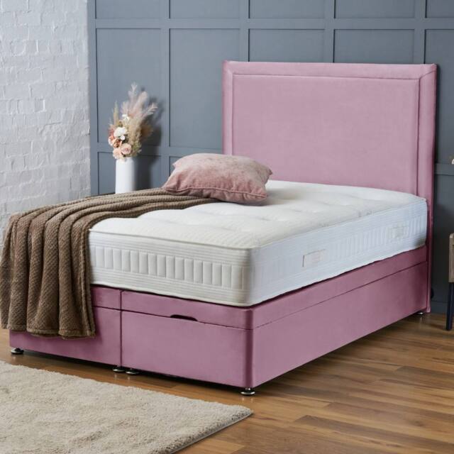 "BSSPOKE Ella Ottoman Divan Bed Plush Velvet 54"" Headboard & No Mattress in Pink - Size: Double" - image 1