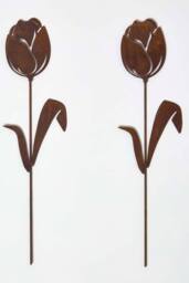 Homescapes Steel Tulip Garden Stake Decorations, Set of 2 in Brown