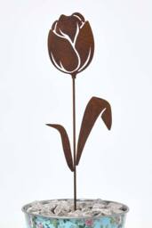Homescapes Steel Tulip Garden Stake Decorations, Set of 2 in Brown - thumbnail 4