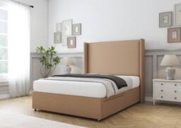 "Sloomy Devonshire Dumfries Divan Base No Drawers - 54"" Wingback Headboard in Light Brown - Size: Small Double" - thumbnail 3